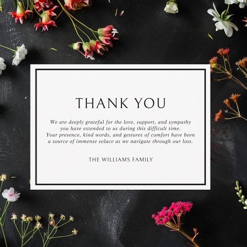 Simple Classic Black Frame Funeral Sympathy Thank You Card