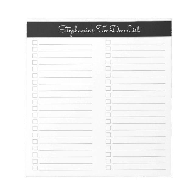 Simple Classic Black Grey Two Column Checklist Notepad (Front)