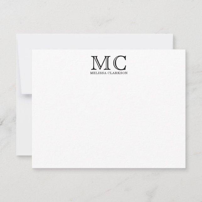 Simple Classic Black Monogram Typography Note Card (Front)