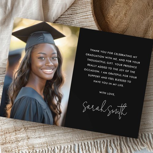 Simple classic black photo graduation thank you card