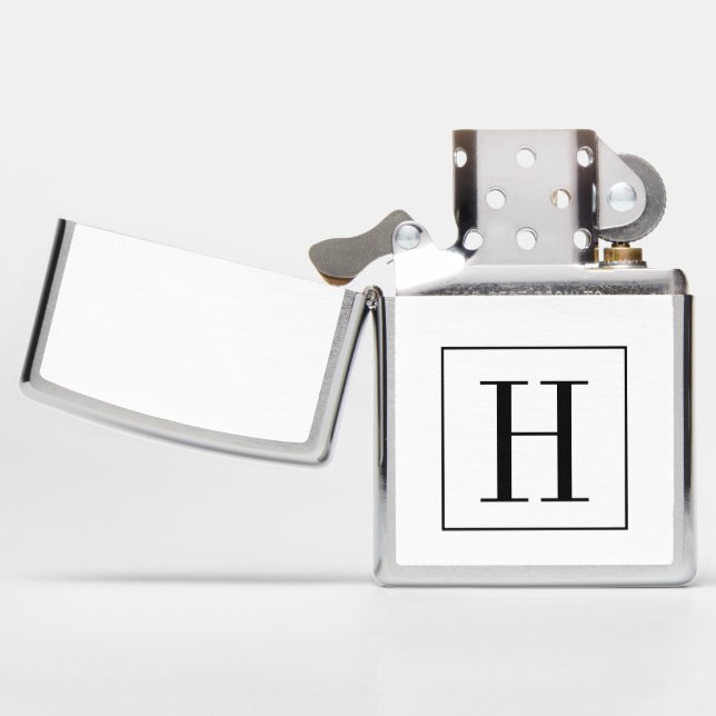 Simple Classic Black Single Initial Monogram Zippo Lighter (Opened)