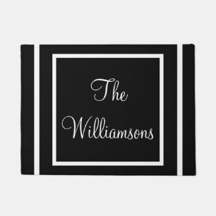 Simple Classic Black White Custom Family Name Doormat
