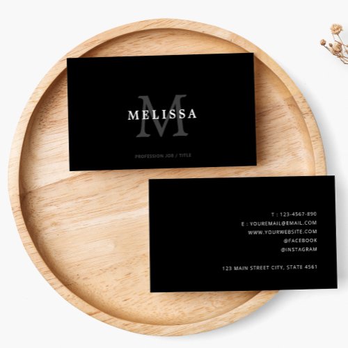 Simple Classic Black  White Monogram Typography Business Card