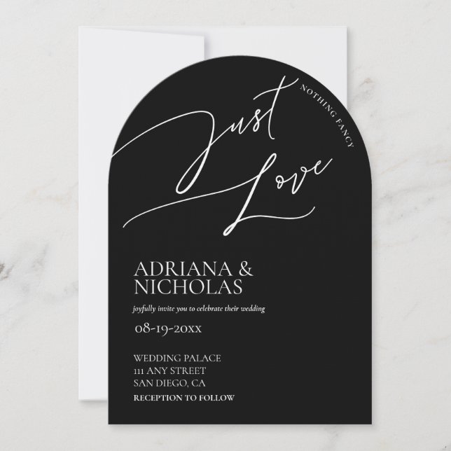 Simple Classic Black White Nothing Fancy Wedding Invitation (Front)