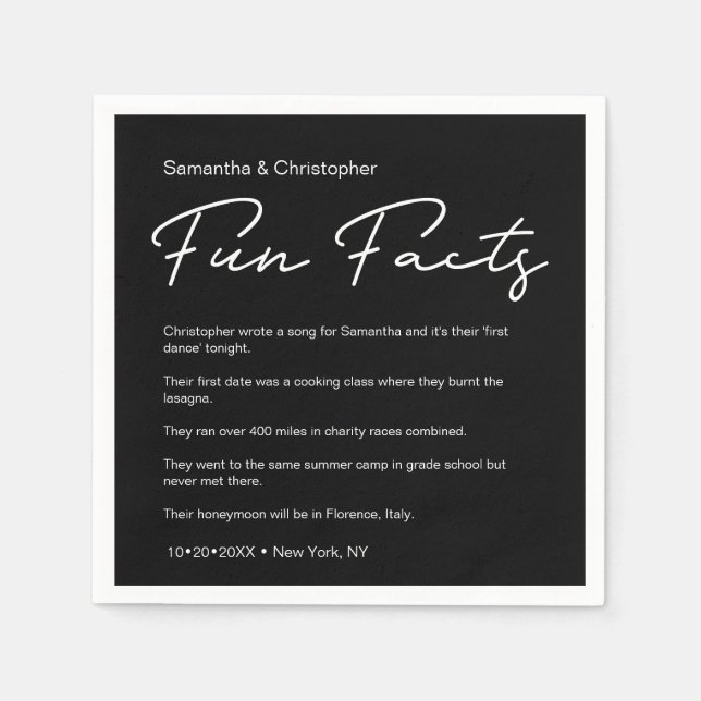 SImple Classic Black White Wedding fun facts Napkins (Front)