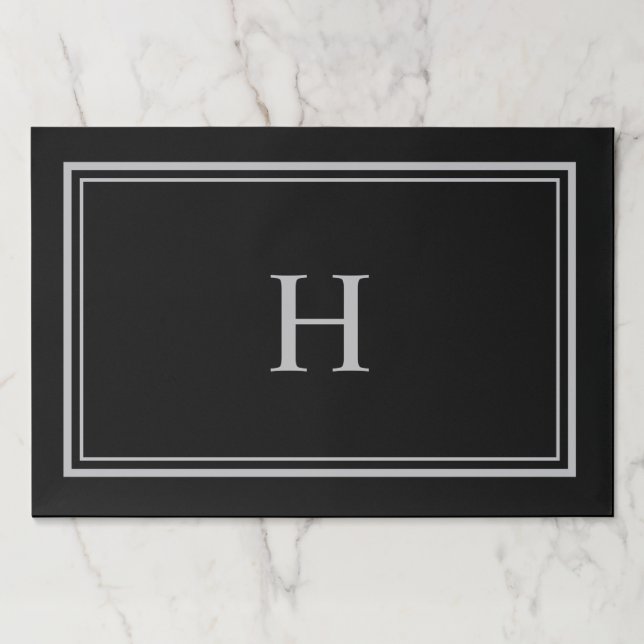 Simple Classic Black with Gray Monogram Paper Pad (Front)