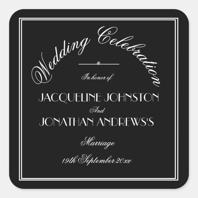 Simple Classic Black with White Script Square Sticker (Front)