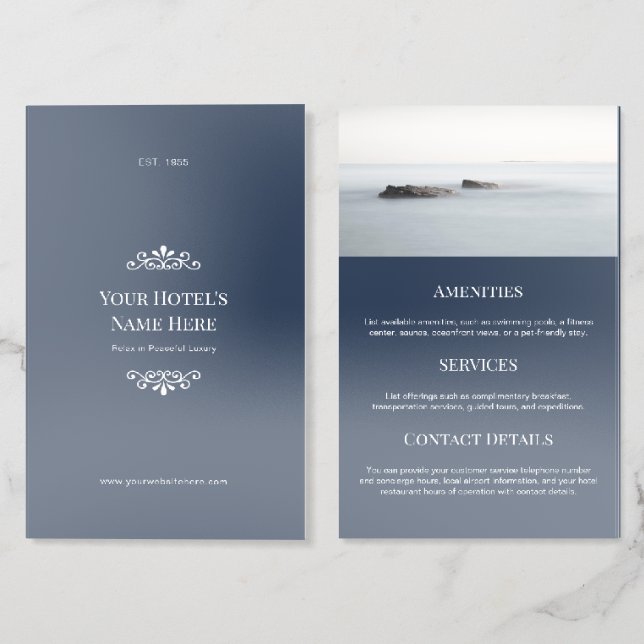 Simple Classic Blue Custom Hotel  Brochure (Folded Front and Back)