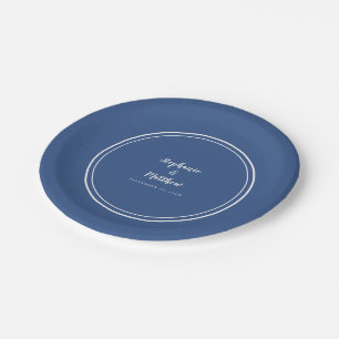Simple Classic Blue Modern Bride & Groom Wedding Paper Plates
