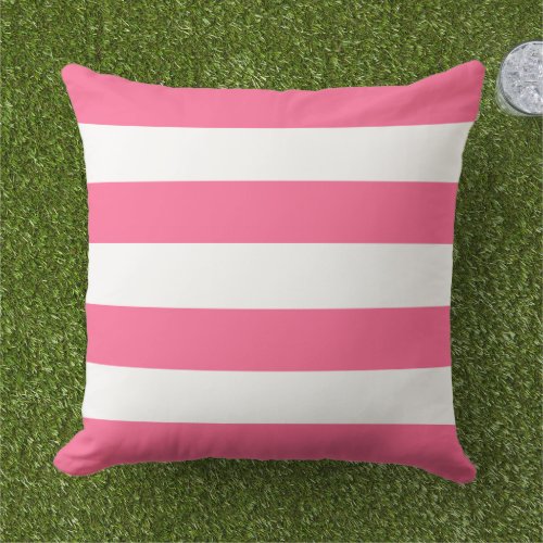 Simple Classic Bright Pink Horizontal Stripes Outdoor Pillow
