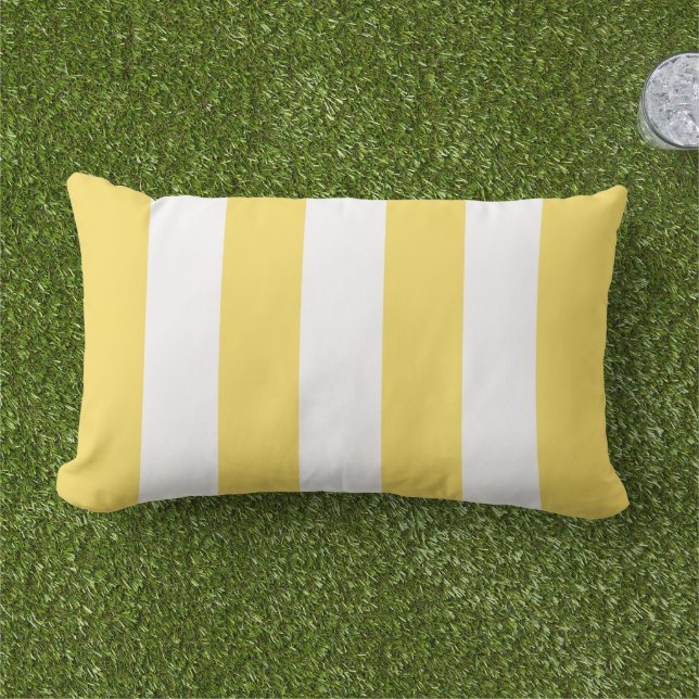 Simple Classic Bright Yellow Cabana Stripes Lumbar Pillow (Grass)