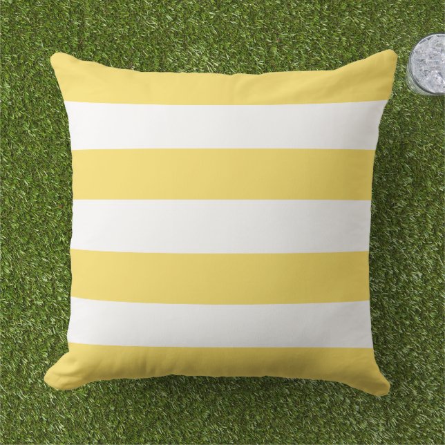 Simple Classic Bright Yellow Horizontal Stripes Outdoor Pillow (Grass)
