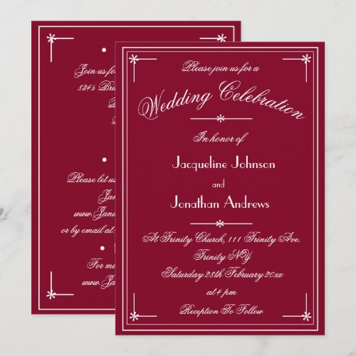 Simple Classic Burgundy Red All In One Wedding Invitation