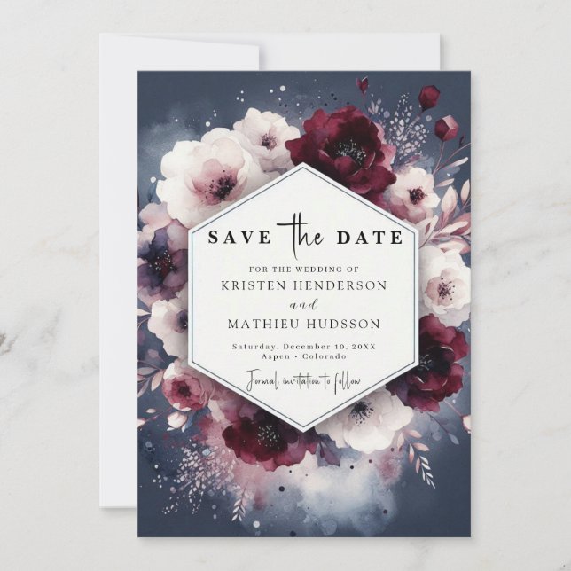 Simple Classic Burgundy Wedding Save The Date (Front)