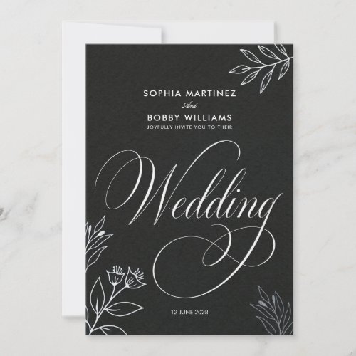 simple classic calligraphy black and white wedding invitation