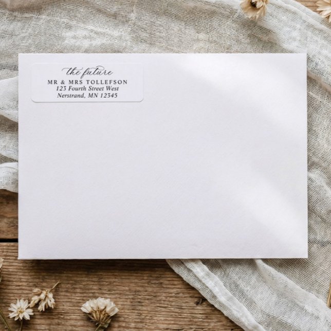 Simple Classic Calligraphy Wedding Return Address Label (Classic black and white wedding return address labels with elegant calligraphy)