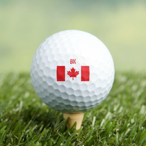 Simple Classic Canadian Flag with Initials Golf Balls