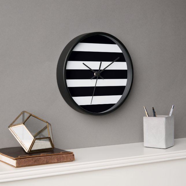 Simple Classic Chic Black And White Striped Wall   Clock (Office)
