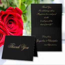 Simple Classic Chic Script Elegant Black And Gold Letterpress Thank You Card