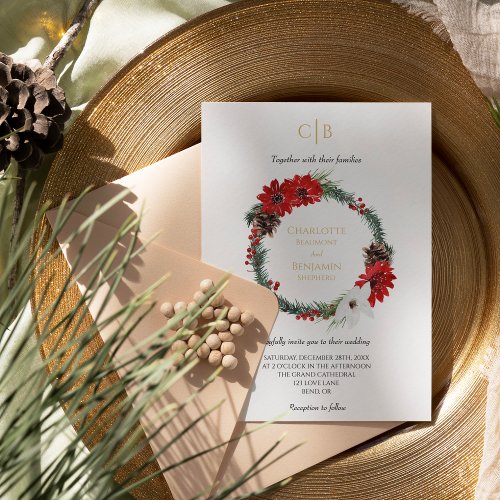 Simple Classic Christmas Formal Monogram Wedding Invitation