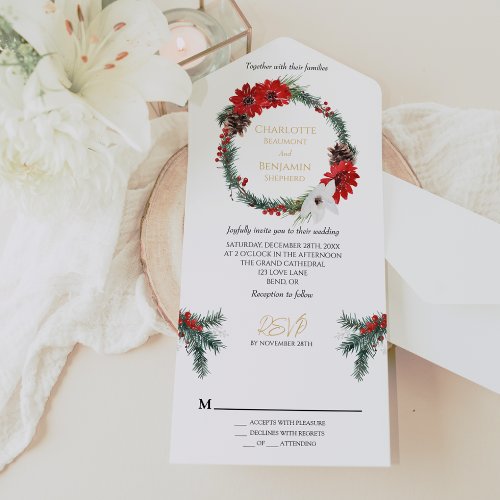 Simple Classic Christmas Formal Wedding All In One Invitation