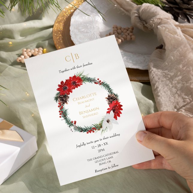 Simple Classic Christmas Modern Monogram Wedding Invitation (Creator Uploaded)