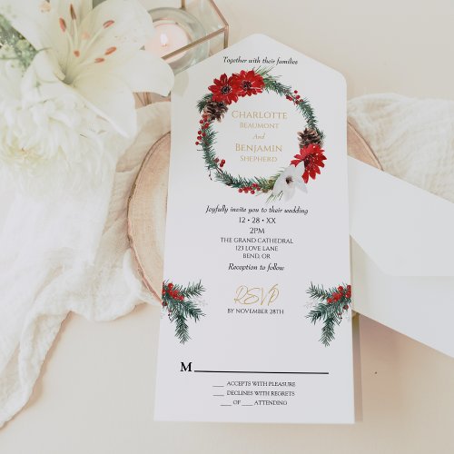 Simple Classic Christmas Modern Wedding All In One All In One Invitation
