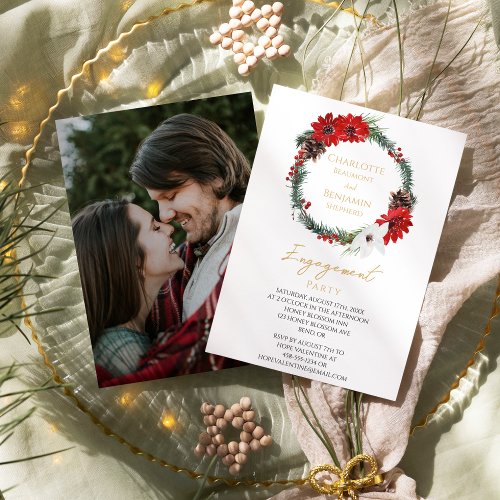Simple Classic Christmas Photo Engagement Party Invitation