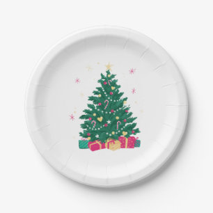 Simple Classic Christmas Tree with Gifts Paper Plates