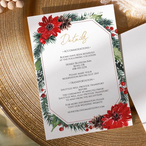 Simple Classic Christmas Wedding Details Enclosure Card