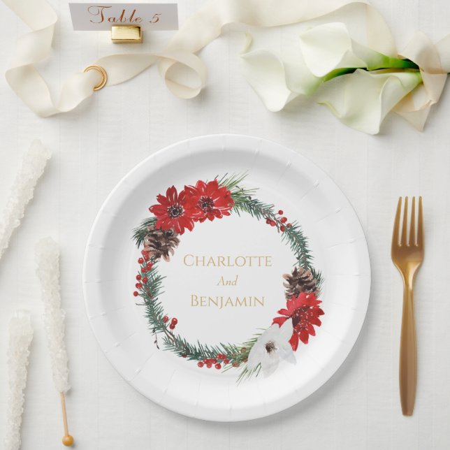 Simple Classic Christmas Wedding Paper Plates (Wedding)