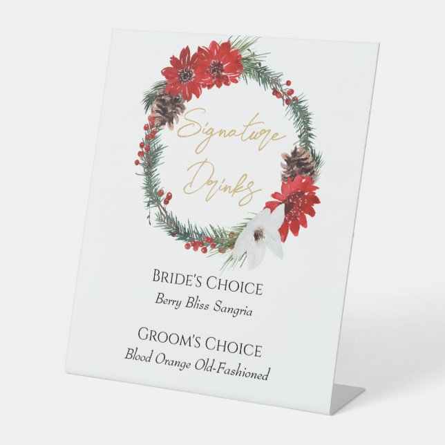 Simple Classic Christmas Wedding Signature Drinks Pedestal Sign (Front)