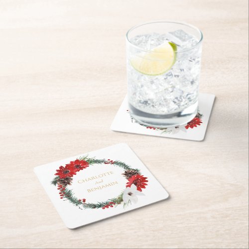 Simple Classic Christmas Wedding Square Paper Coaster