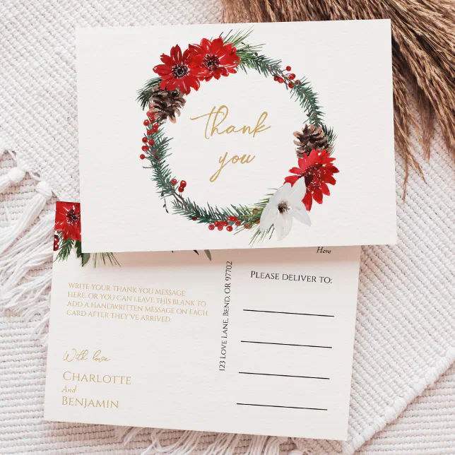 Simple Classic Christmas Wedding Thank You Postcard Zazzle — free download