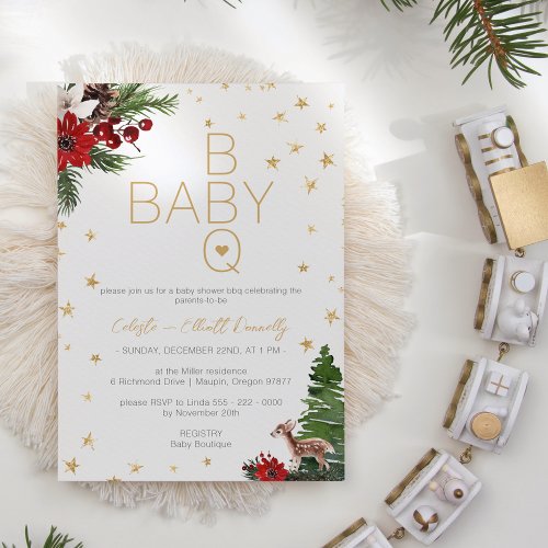 Simple Classic Christmas White BBQ Baby Shower Invitation