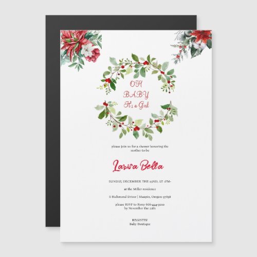 Simple Classic Christmas White Oh Baby Girl Shower Magnetic Invitation