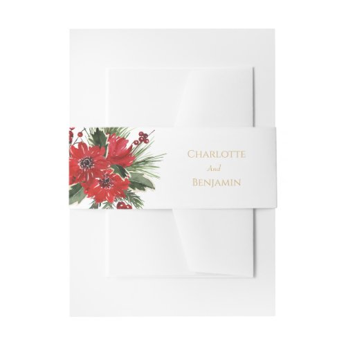Simple Classic Christmas White Wedding Invitation Belly Band