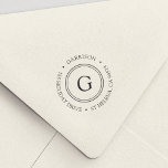 Simple Classic Circle Monogram Return Address Self-inking Stamp<br><div class="desc">Elegant return address design features your single initial monogram in the center with a double circle border. Your family name and home address are curved around the outside in classic lettering.</div>