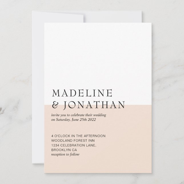 Simple Classic Color Block Champagne Wedding Invitation (Front)