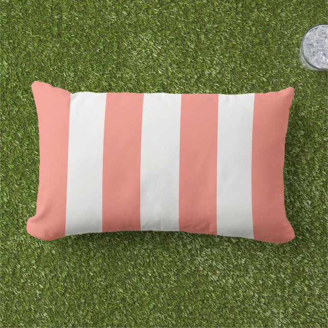Simple Classic Coral Cabana Stripes Lumbar Pillow (Grass)