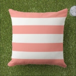 Simple Classic Coral Horizontal Stripes Outdoor Pillow<br><div class="desc">Simply stylish outdoor pillow design features a pattern of wide white horizontal stripes with a coral orange / pink background. Classic design coordinates with any style of decor. Background color can be modified.</div>