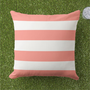Simple Classic Coral Horizontal Stripes Outdoor Pillow
