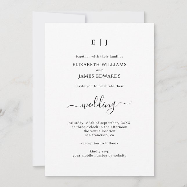 Simple Classic Couple Monogram All In One Wedding  Invitation (Front)