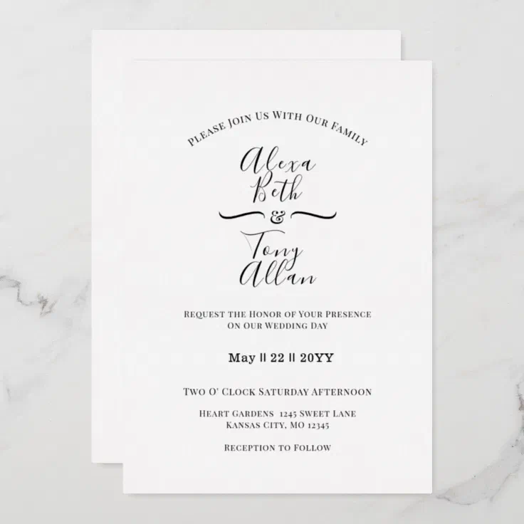 Simple Classic Cursive Font Custom Foil Invitation | Zazzle