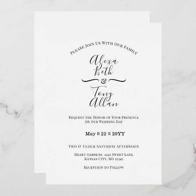 Simple Classic Cursive Font Custom Foil Invitation (Front/Back)