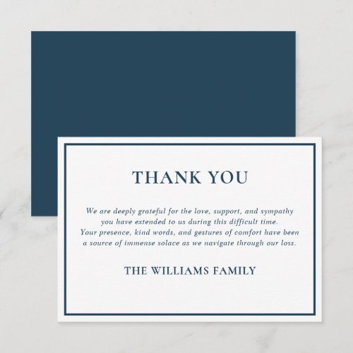 Simple Classic Dark Blue Frame Funeral Sympathy Th Thank You Card