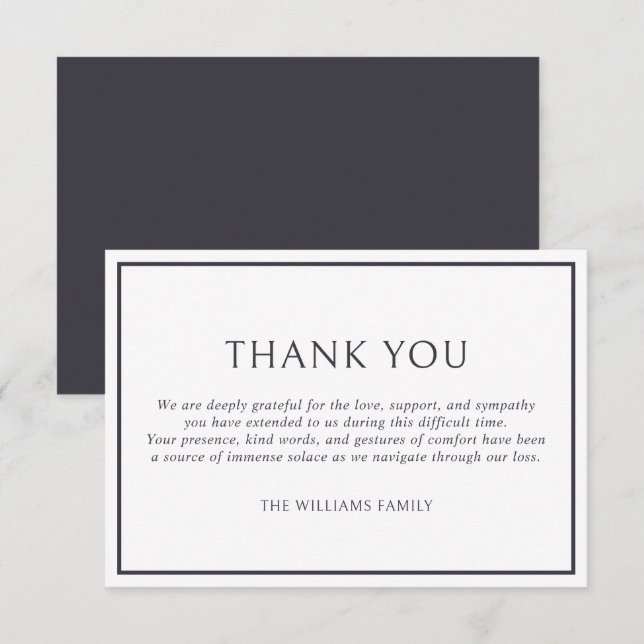 Simple Classic Dark Gray Frame Funeral Sympathy Thank You Card (Front/Back)