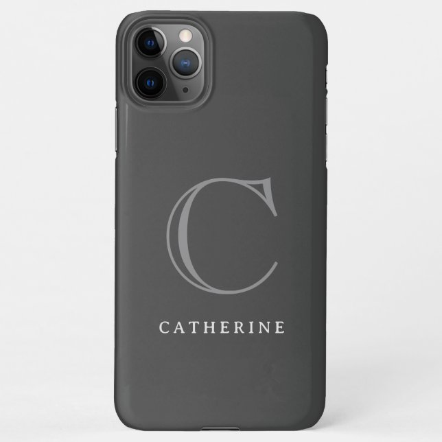 Simple Classic Dark Gray Script Monogram iPhone Case (Back)