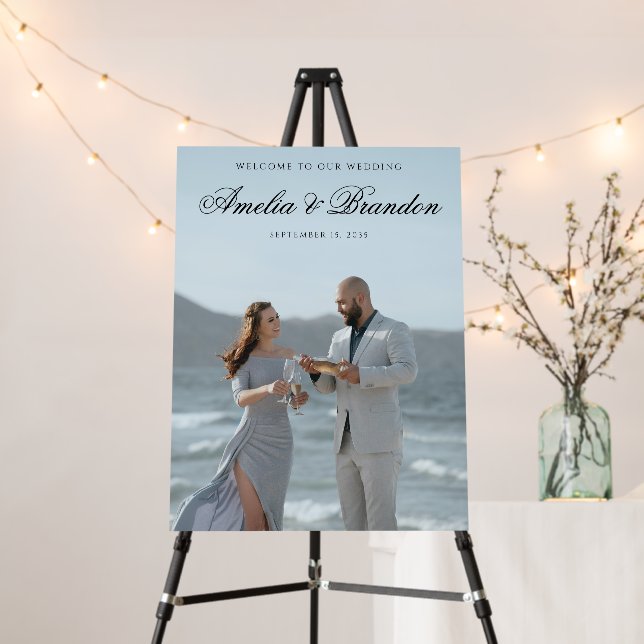 Simple Classic Double-sided Photo Wedding Welcome  Foam Board (In Situ (Stand))