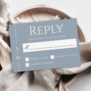Simple Classic Dusty Blue Elegant Monogram RSVP Card